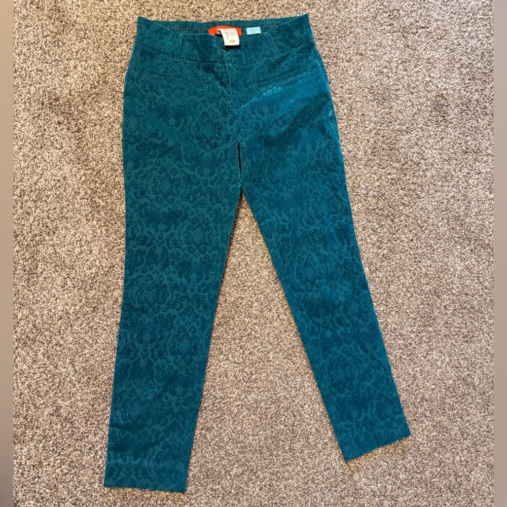 Anthropologie Cartonnier Teal Pants with Orange Accent Label